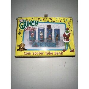 VINTAGE - Dr Seuss - COIN SORTER TUBE BANK - RARE How The Grinch Stole Christmas